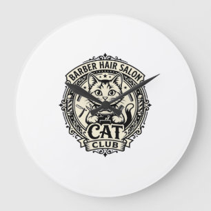 Grande Horloge Ronde Salon de coiffure pour hommes Chat drôle Graphique