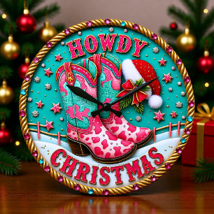 Grande Horloge Ronde Salut Cowgirl de Noël