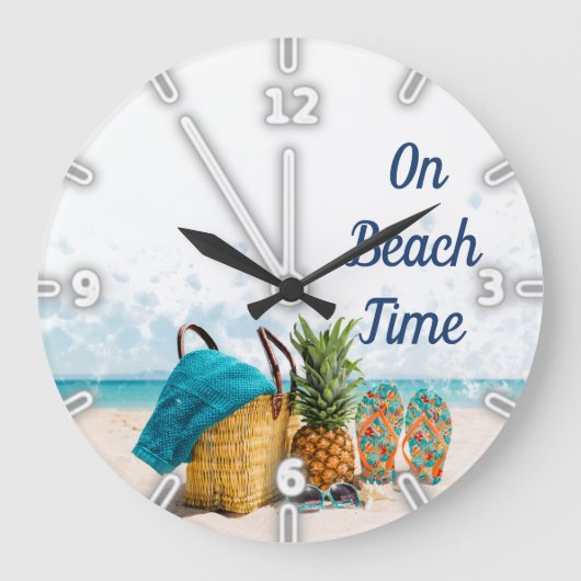Grande Horloge Ronde Sand Ocean Sky, Beach Scene, Pineapple (Recto)