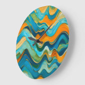 Grande Horloge Ronde "Sanlúcar" Vagues bleu vert orange (Angle)