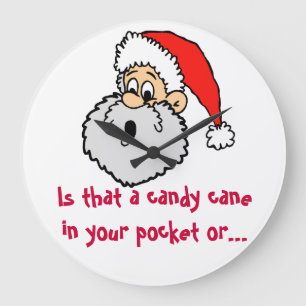 Grande Horloge Ronde Santa Claus Candy Cane Pocket Joke