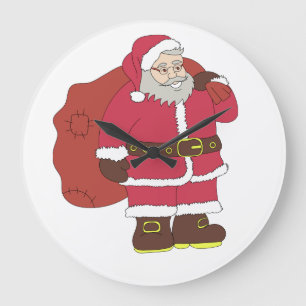 Grande Horloge Ronde Santa Claus en rouge avec sac cadeau et lunettes