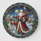 Grande Horloge Ronde Santa Claus Stained Glass Holiday Scene (Recto)