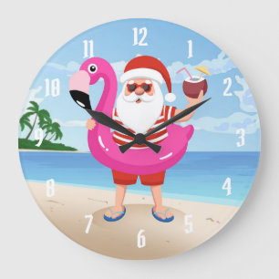 Grande Horloge Ronde Santa Claus with flamingo