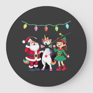 Grande Horloge Ronde Santa en train de faire le dab Elfe Licorne Noël E