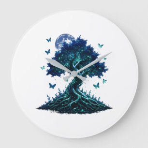 Grande Horloge Ronde Sapphire Moon Tree Wall Clock