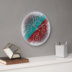 Grande Horloge Ronde Sarcelle Bourgogne sur gris
