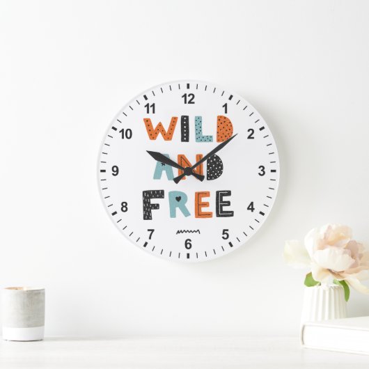 Grande Horloge Ronde Sauvage et libre | Lettres Doodle (Maison)