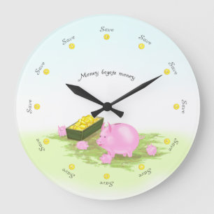 Grande Horloge Ronde Sauvegarder 'Arrondir l'horloge mignon Piggy Bank