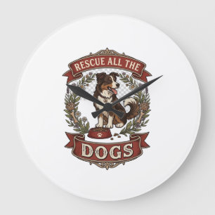 Grande Horloge Ronde Sauver tous les chiens Couronne florale ruban pour