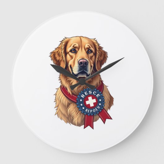 Grande Horloge Ronde Sauvetage de Golden Retriever Patriotique Vintage (Recto)