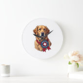 Grande Horloge Ronde Sauvetage de Golden Retriever Patriotique Vintage (Maison)