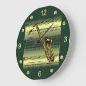 Grande Horloge Ronde Saxophone à Rolled Sheet Music à (Angle)