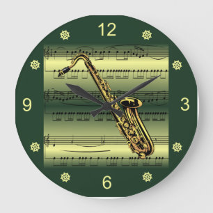 Grande Horloge Ronde Saxophone à Rolled Sheet Music à