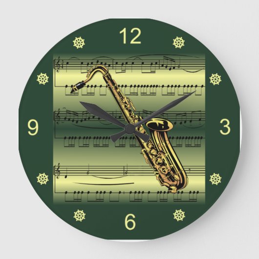 Grande Horloge Ronde Saxophone à Rolled Sheet Music à (Recto)