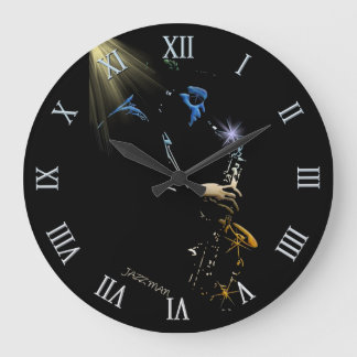 Grande Horloge Ronde Saxophone Jazz Player Art Design