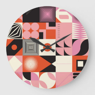 Grande Horloge Ronde Scandinave géométrique : Motif d'oeuvres colorées