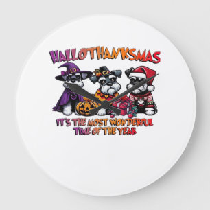 Grande Horloge Ronde Schnauzer Halloween Thanksgiving Noël Classique