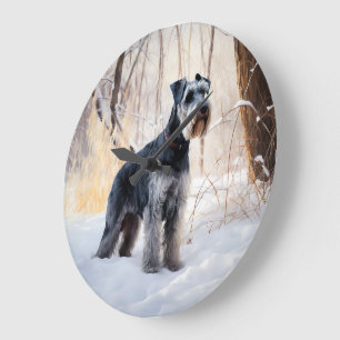 Grande Horloge Ronde Schnauzer Qu'il neige Noël