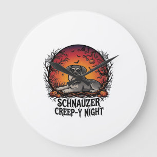Grande Horloge Ronde Schnauzer Rampaud Nuit Halloween Citrouilles Chauv