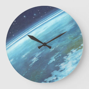 Grande Horloge Ronde Science-fiction vintage, Terre la nuit avec des ét