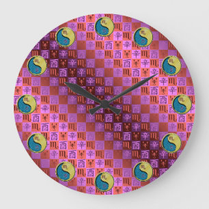 Grande Horloge Ronde Scorpion & Coq de Métal