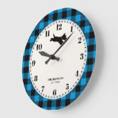 Grande Horloge Ronde Scottie Chien Plaid Nom personnalisé bleu (Angle)