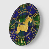 Grande Horloge Ronde Scottish Terrier Gold et Plaid (Angle)