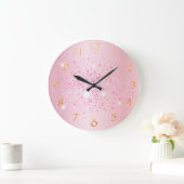 Grande Horloge Ronde Script de nom de la parties scintillant rose pâle (Maison)