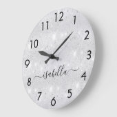 Grande Horloge Ronde Script de nom de poussière de parties scintillant (Angle)