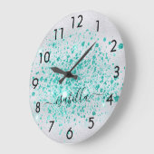 Grande Horloge Ronde Script de nom vert turquoise de la parties scintil (Angle)