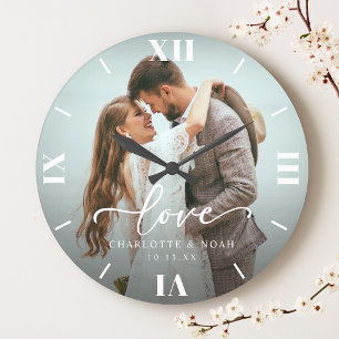 Grande Horloge Ronde Script de photo de mariage 