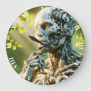 Grande Horloge Ronde Sculpture de visage de robot mignon de fantaisie