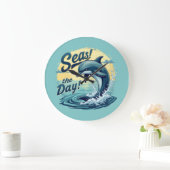 Grande Horloge Ronde Seas Day Retro Dolphin Océan esthétique (Maison)