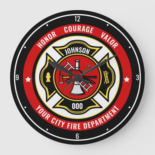 Grande Horloge Ronde Secourt de pompier AJOUTER LE NOM Insigne du servi (Recto)