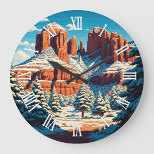 Grande Horloge Ronde Sedona Arizona Voyage Rochers rouges neige