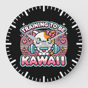 Grande Horloge Ronde S'entraîner pour être Kawaii - Chat de gym drôle e