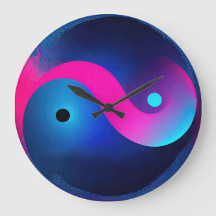 Grande Horloge Ronde Sérénité Abstraite : Yin Yang en rose et blues