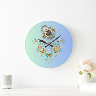 Grande Horloge Ronde Sérénité mécanique : Élégance Steampunk Turquoise