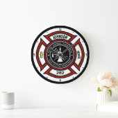 Grande Horloge Ronde Service d'incendie AJOUTER LE NOM Pompier Insigne  (Maison)