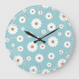 Grande Horloge Ronde Shabby Chic Belle Fleur Fleur Fleur Fleur Fleur Fl
