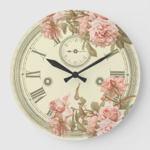 Grande Horloge Ronde Shabby Chic Rose Floral 'Epheera