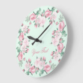 Grande Horloge Ronde Shabby chic rose wall clock personalized (Angle)