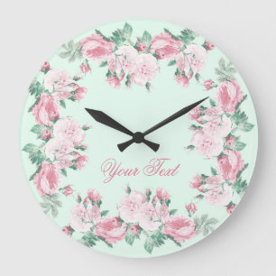 Grande Horloge Ronde Shabby chic rose wall clock personalized