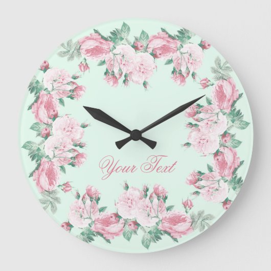 Grande Horloge Ronde Shabby chic rose wall clock personalized (Recto)