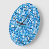Grande Horloge Ronde Shades of Blue 'Watery' Mosaic Tiles Pattern (Angle)