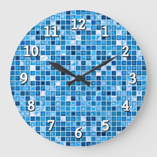 Grande Horloge Ronde Shades of Blue 'Watery' Mosaic Tiles Pattern (Recto)