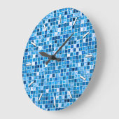 Grande Horloge Ronde Shades of Blue 'Watery' Mosaic Tiles Pattern (Angle)