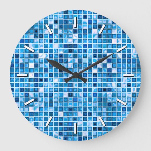 Grande Horloge Ronde Shades of Blue 'Watery' Mosaic Tiles Pattern (Recto)