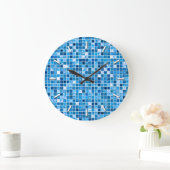 Grande Horloge Ronde Shades of Blue 'Watery' Mosaic Tiles Pattern (Maison)